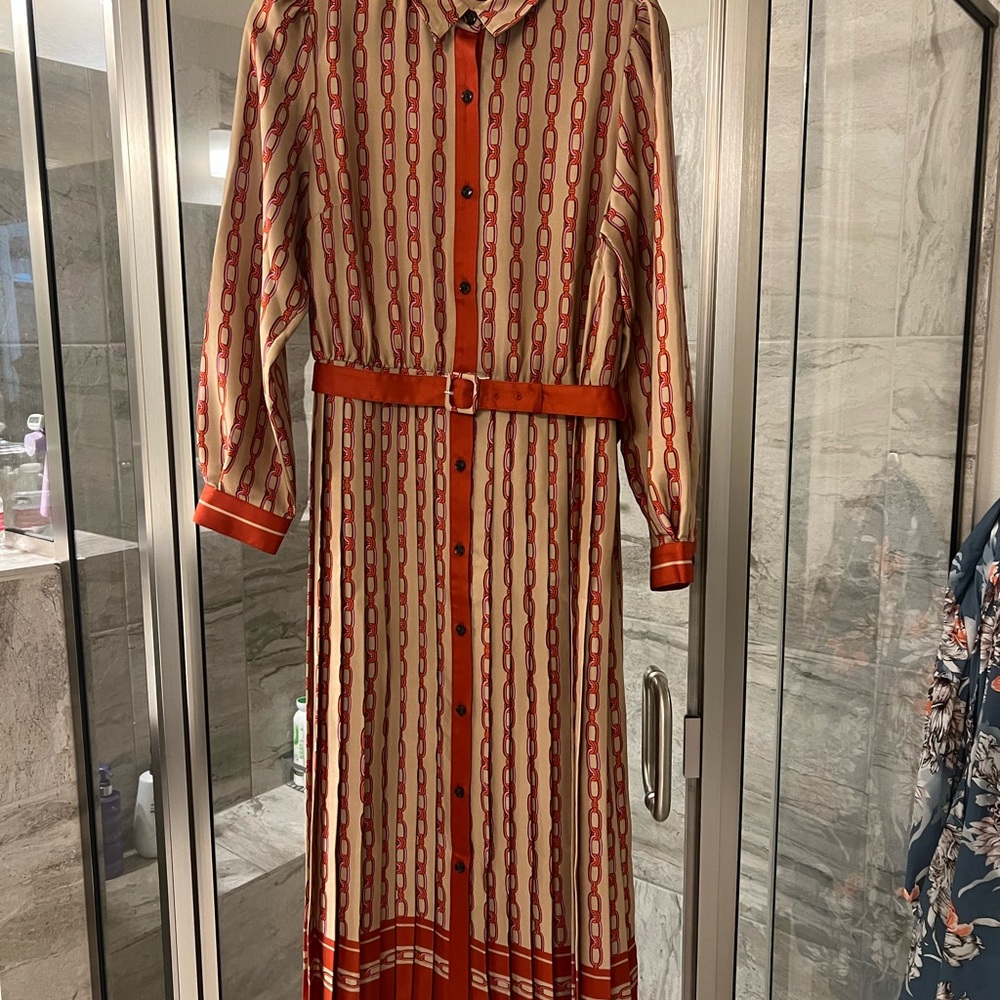 Ann Taylor Red and Cream Chain Pattern Dress
